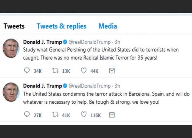 توییت جَنجالی ترامپ در واکنش به حادثه بارسلون