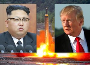 The long-range strategic ballistic rocket Hwasong-12 (Mars-12) is launched during a test