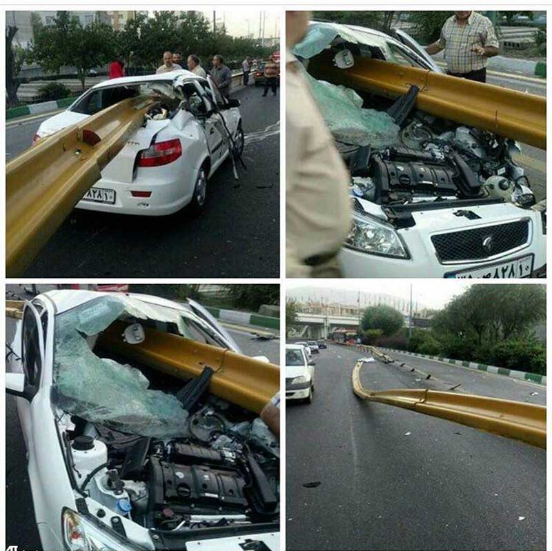 به سیخ کشیده شدن خودروی رانا در یکی از بزرگرراه های تهران (عکس)
