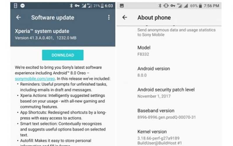 اندروید 8.0 اوریو برای سونی اکسپریا XZ و اکسپریا XZs منتشر شد
