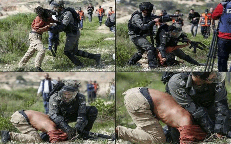 تصاویری از شجاعت یک جوان خارجی در مقابل نظامیان صهیونیست