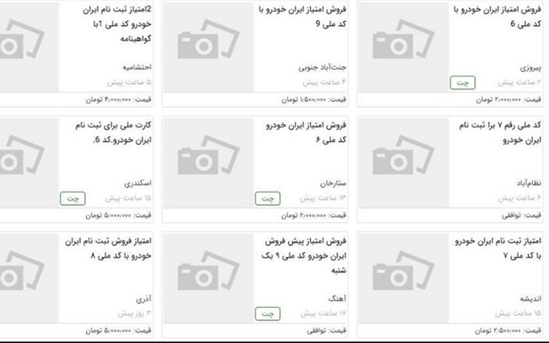 بازار سیاه فروش کد ملی برای پیش فروش ایران خودرو