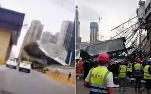 لحظه-هولناک-سقوط-جرثقیل-غول-پیکر-در-اتوبان