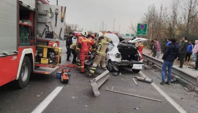 2 پای راننده 206 تهرانی بعد از تصادف قطع شد و در ماشین جا ماند/ عکس