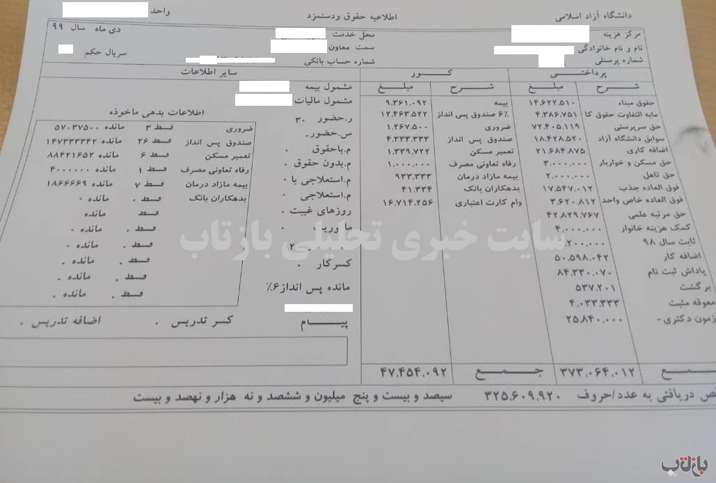 فیش حقوقی دانشگاه آزاد
