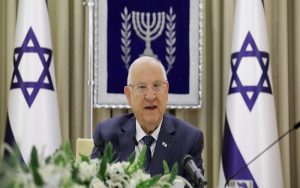 Israeli President Reuven Rivlin speaks during consultations with party representatives on who might form the next coalition government, at the President’s residence in Jerusalem