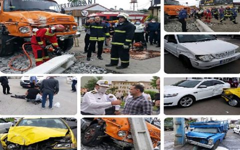 انحراف کامیون و برخورد با 8 خودرو در رشت