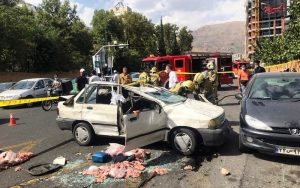 واژگونی مرگبار پراید حامل گوشت بعد از تصادف با پژو ۲۰۶