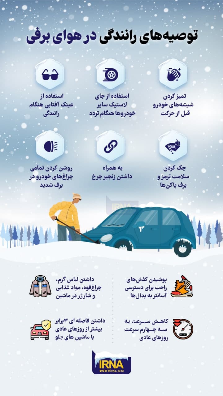 توصیه‌های رانندگی در هوای برفی /اینفوگرافیک