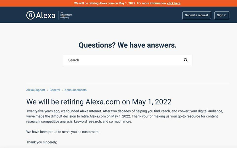 سایت الکسا پس از ۲۵ سال بازنشسته می شود