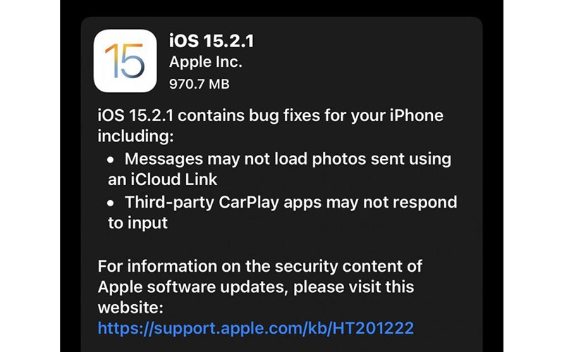 اپل، iOS 15.2.1 و iPadOS 15.2.1 را امروز منتشر می‌کند