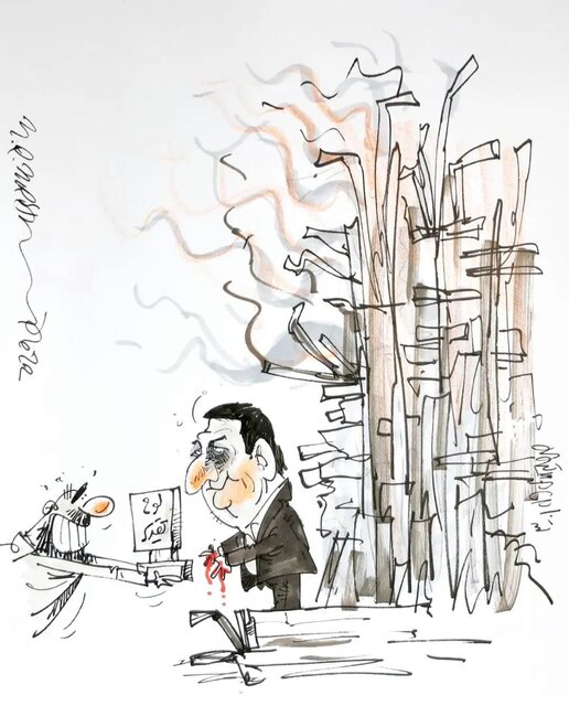 ریزش ساختمان متروپل و نگاه کاریکاتوریستها/ عکس طرحی از محمدرضا میرشاه ولد