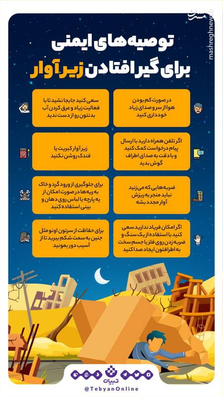 توصیه‌های ایمنی برای گیرافتادن زیرآوار