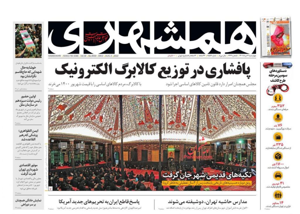 صفحه اول روزنامه های کشور