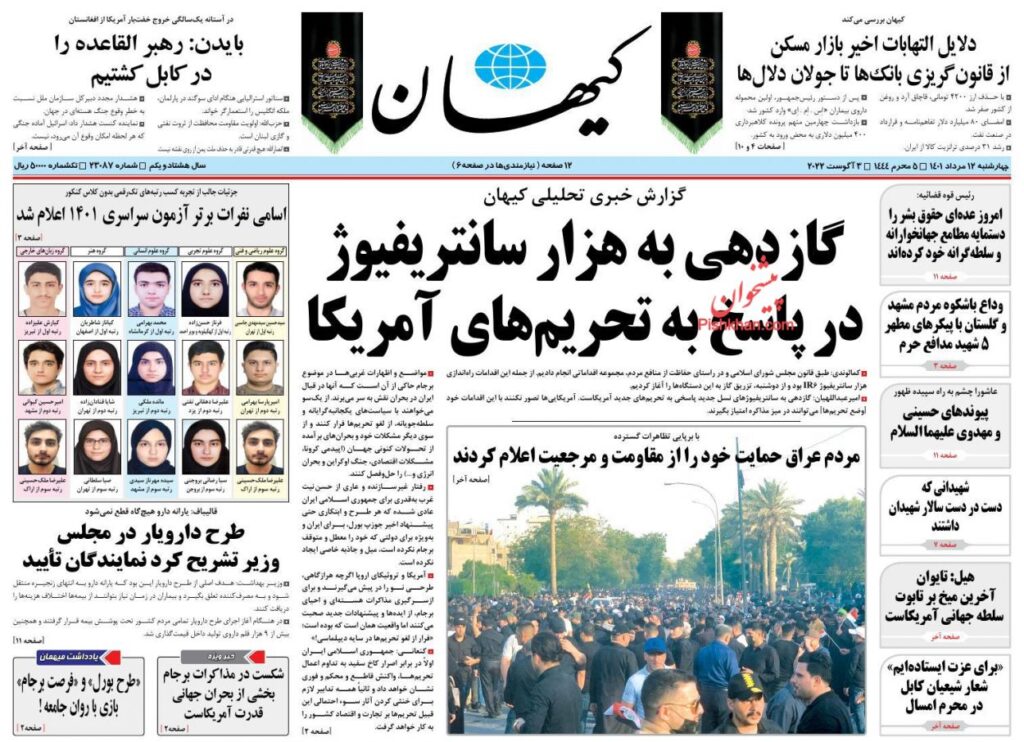 صفحه اول روزنامه های کشور