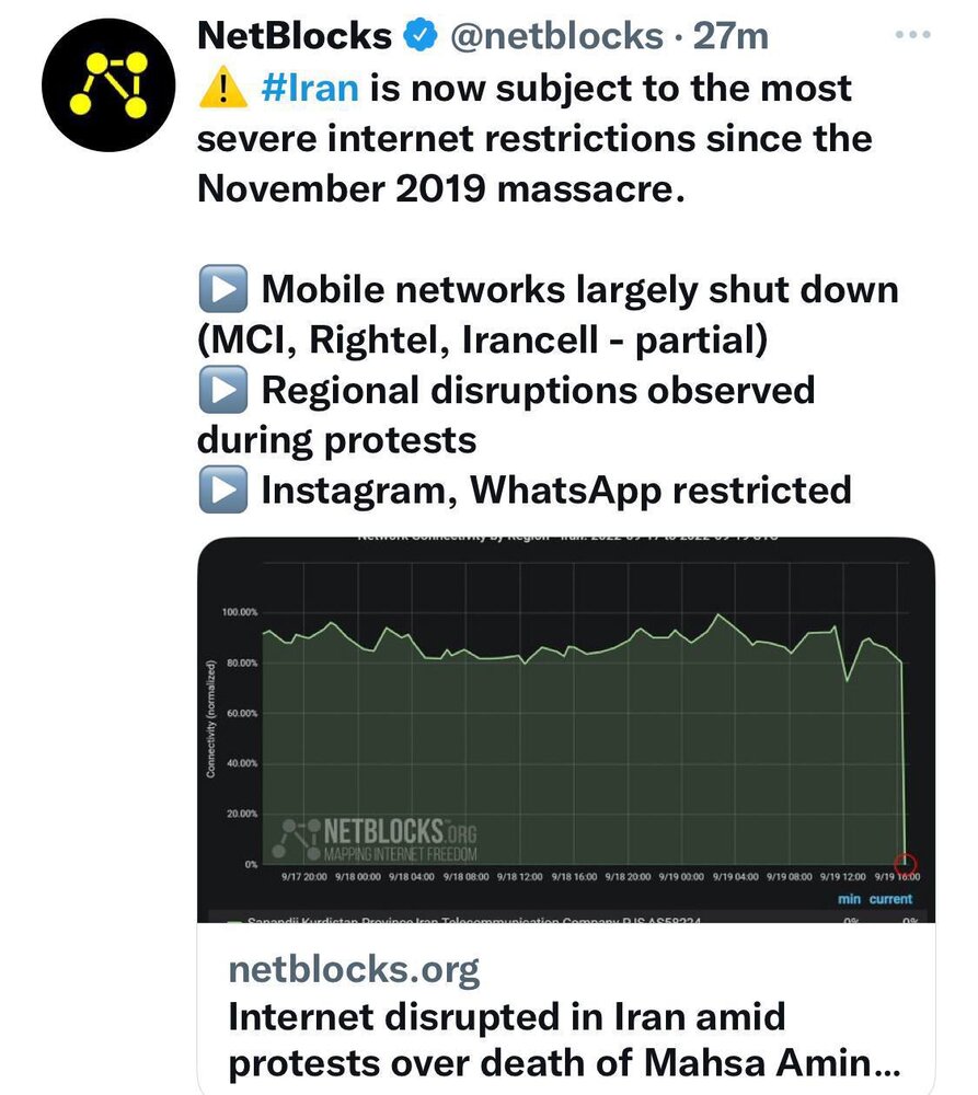 بزرگترین اختلال اینترنت ایران از سال ۲۰۱۹