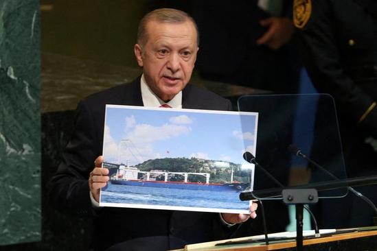 رییس جمهوری ترکیه در هنگام سخنرانی خود در نشست سالانه مجمع عمومی ملل متحد