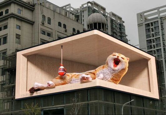 نمایش یک گربه روی صفحه نمایش LED سه بعدی در شهر ووهان چین