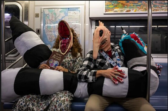 پوشیدن لباس شخصیت های سینمایی در مترو نیویورک در حاشیه جشنواره 4 روزه "کُمیک کان"