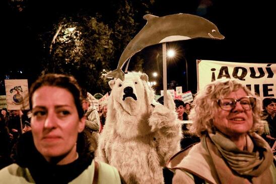 تظاهرات فعالان محیط زیست در اعتراض به بی توجهی جهانی به بحران تغییرات اقلیمی در شهر مادرید اسپانیا