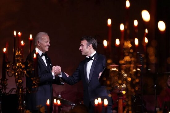 رییس جمهوری فرانسه در مراسم شام رسمی در کاخ سفید واشنگتن