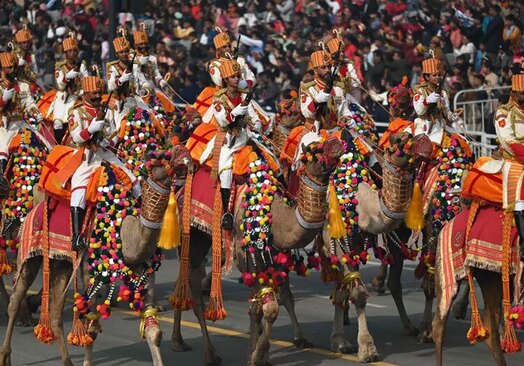 نیروهای مرزبانی هند در طول تمرین برای رژه روز ملی