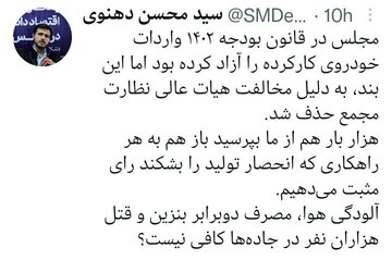 وییت نماینده مجلس در مورد حذف بند مجوز واردات خودرو کارکرده