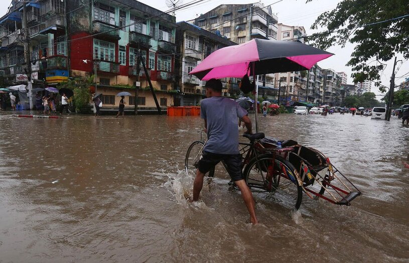 سیل در شهر یانگون میانمار