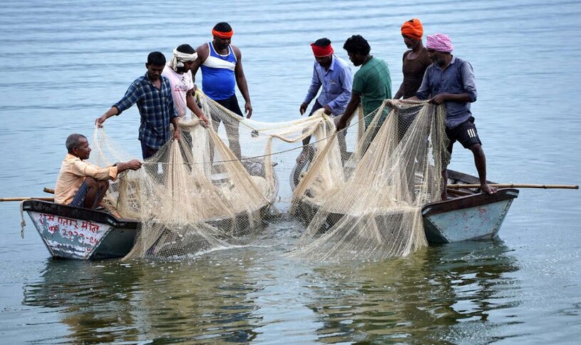 ماهیگیری در دریاچه اجمر در راجستان هند