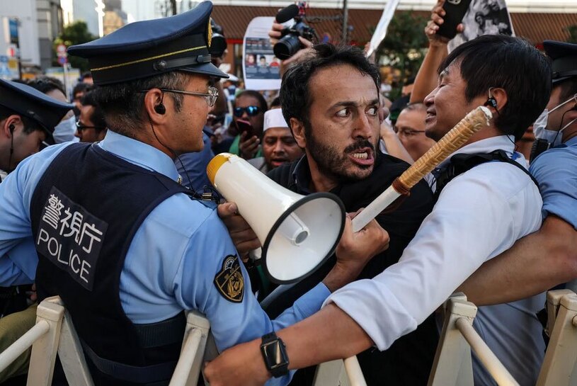 تظاهرات در مقابل سفارت اسراییل در شهر توکیو