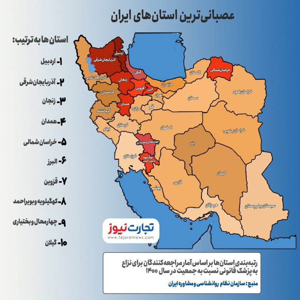رتبه‌بندی عصبانی ترین استان ها 