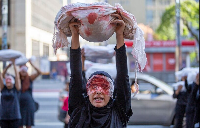 تظاهرات حامیان فلسطین در مقابل دفتر شبکه خبری سی ان ان آمریکا