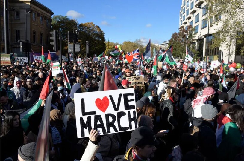 تظاهرات بیش از نیم میلیون نفری حامیان فلسطین در شهر لندن