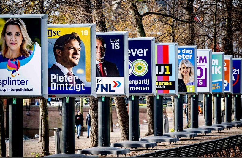 تابلوهای تبلیغاتی نامزدهای انتخابات مجلس نمایندگان در شهر لاهه هلند