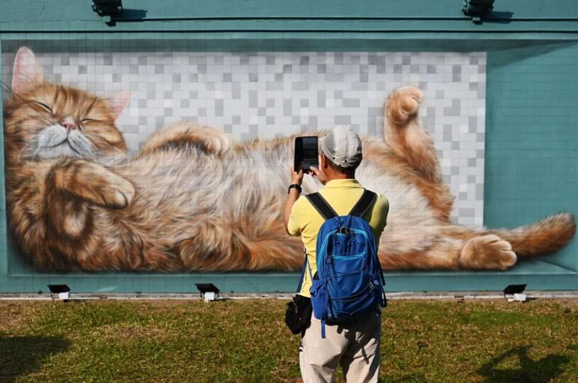 عکس گرفتن از یک نقاشی دیواری در هنگ کنگ