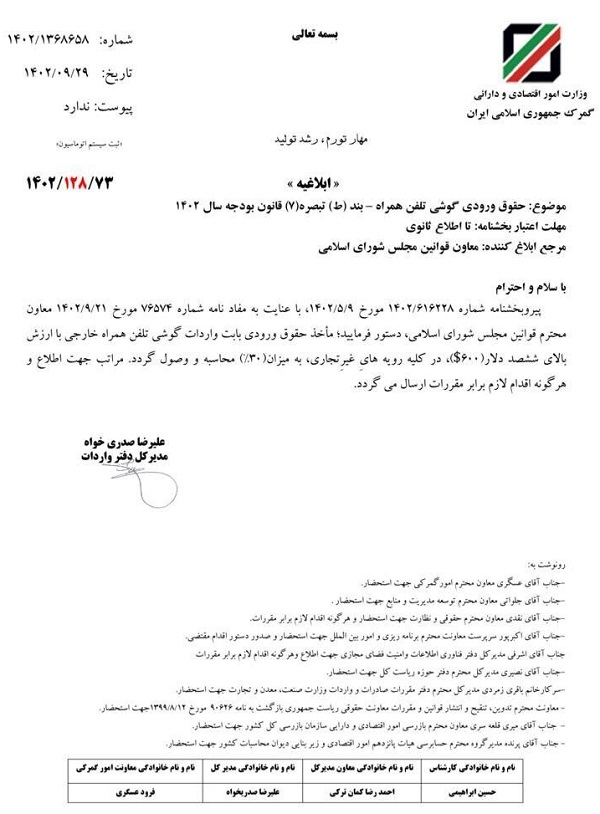 حقوق ورودی تلفن همراه 