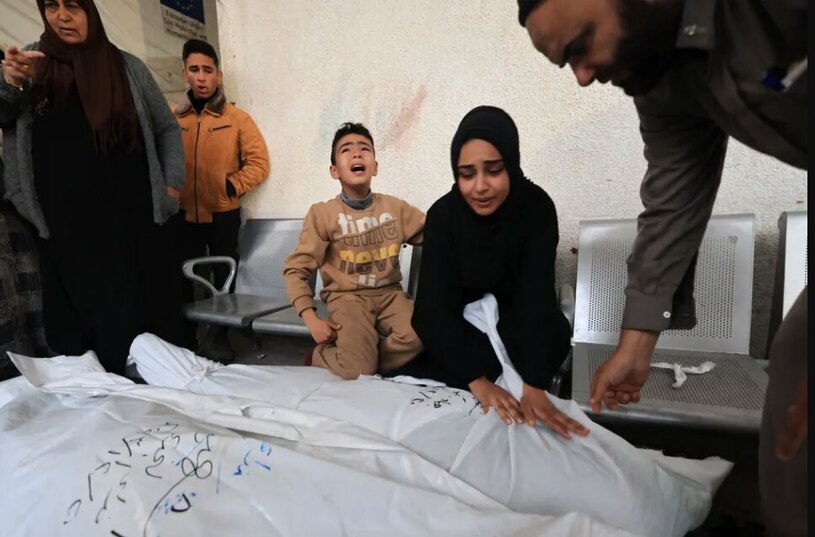 پیکر قربانیان غیرنظامی حمله هوایی اسراییل به شهر رفح