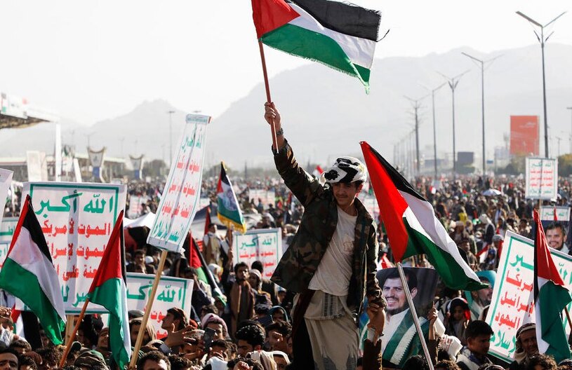 تظاهرات بزرگ همبستگی با فلسطین و مردم غزه در شهر صنعا یمن