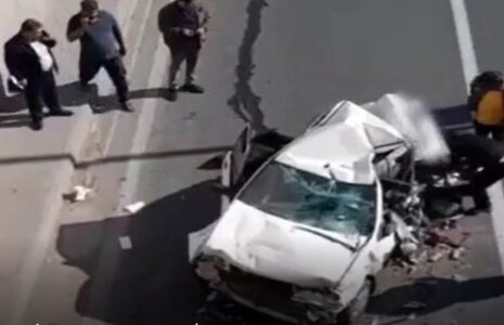 له شدن و چپ کردن تریلی تصادف با پراید