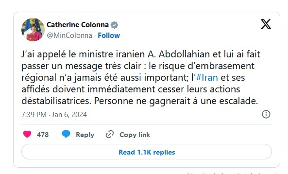 وزیر خارجه فرانسه به ایران