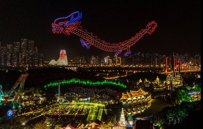 ساخت تصویر یک اژدها با استفاده از 2 هزار پهپاد در جشن سال نو چینی