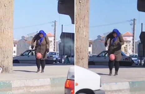 روپایی زدن یک زن گیلانی کنار خیابان