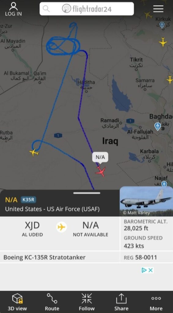 هواپیمای بویینگ نظامی آمریکا در آسمان عراق
