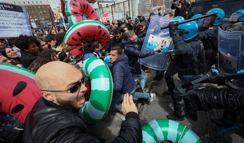 درگیری معترضان حامی فلسطین با پلیس ایتالیا در شهر ناپل