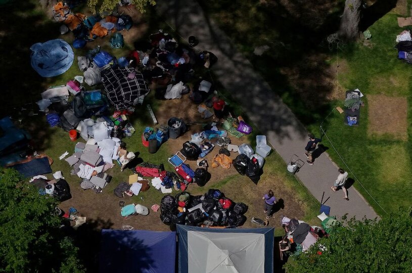 نمایی از کمپ دانشجویان متحصن حامی فلسطین