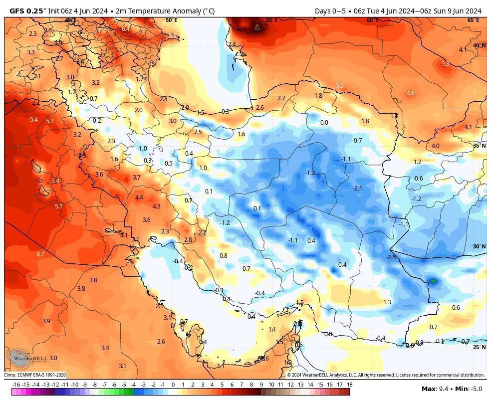 وضعیت دمایی فلات ایران طی ۵ روز آینده