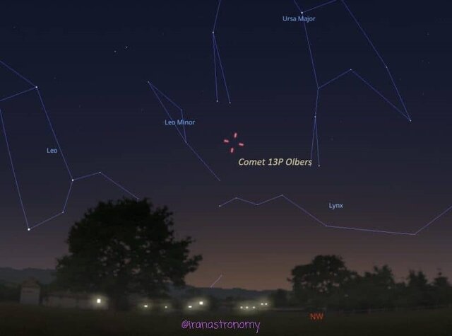 13P/Olbers طی این شب‌ها که به مرور به صورت فلکی شیر کوچک
