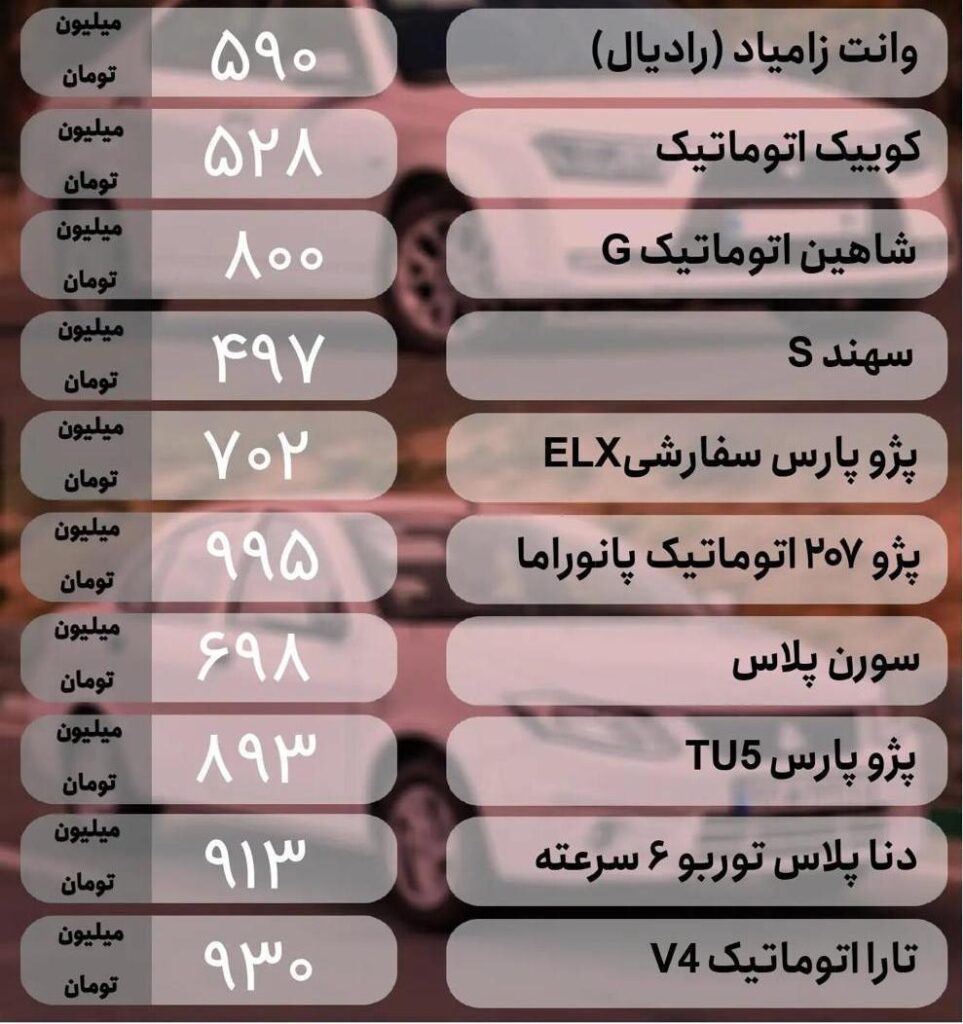 قیمت خودرو‌های داخلی