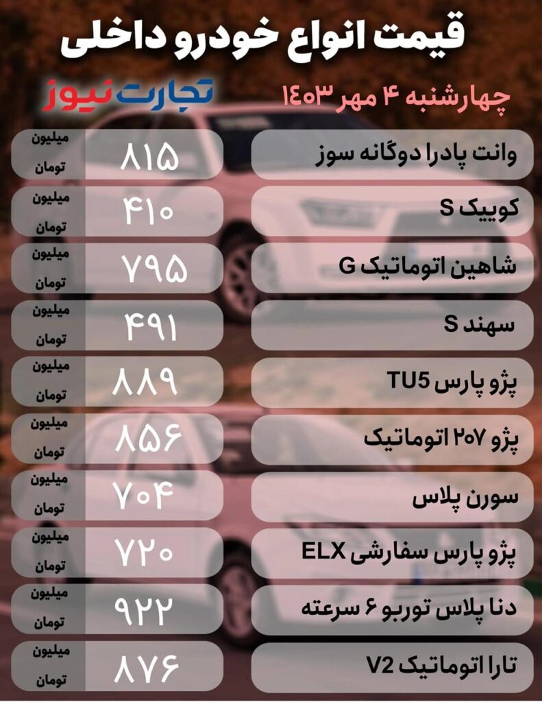 قیمت خودرو‌های داخلی