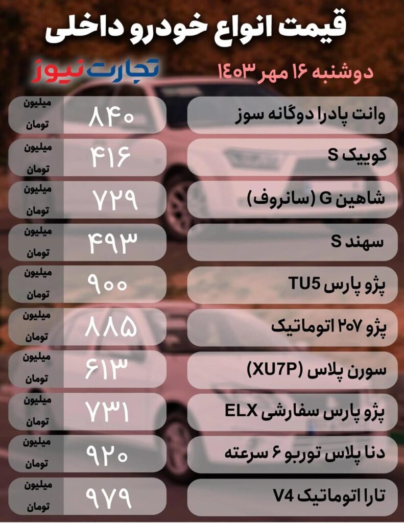 قیمت خودرو داخلی